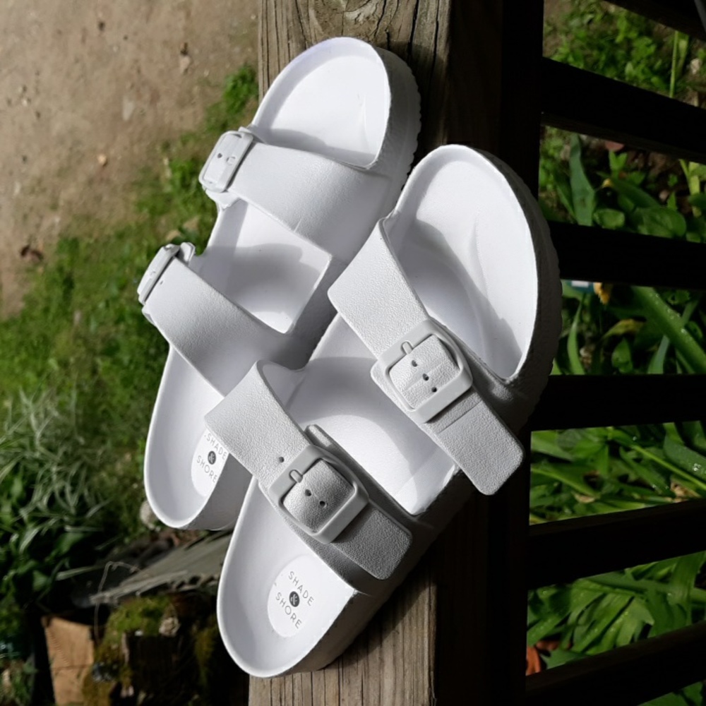 Shade & shore slide sandals two band white size 9